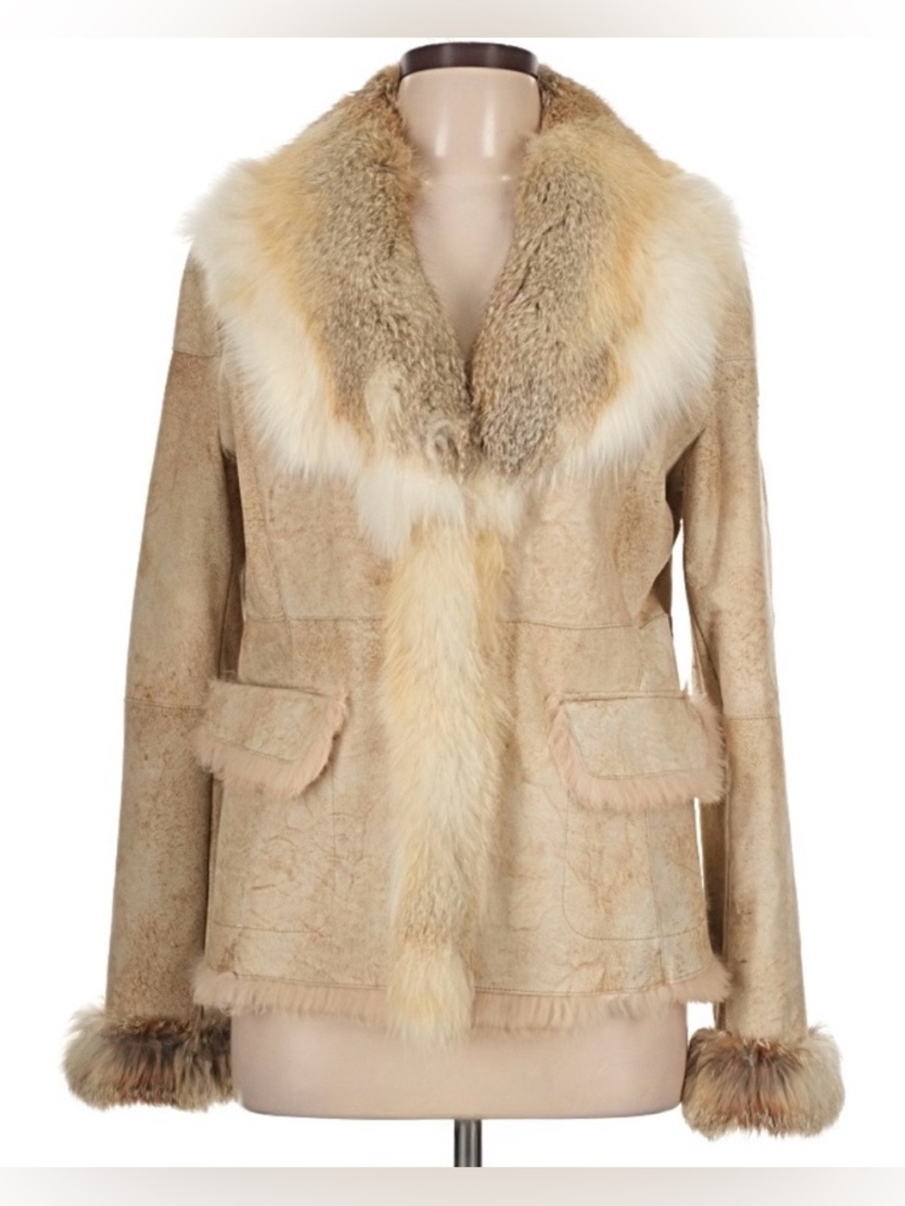 Vintage 90s Nicola Berti leather and fur trim collar coat